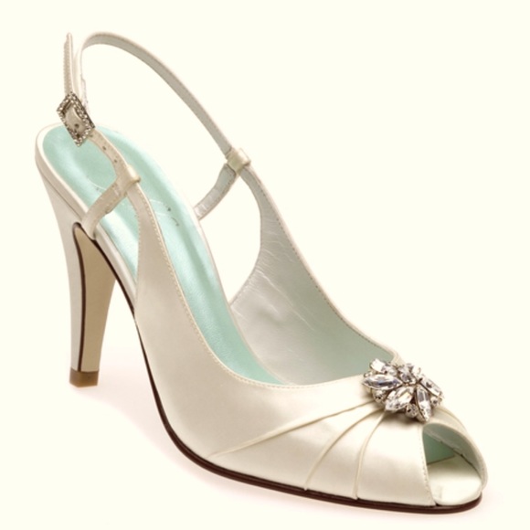 Champagne Fifi Maisie Peep-toe Swarovski Heels - Picture 1 of 9
